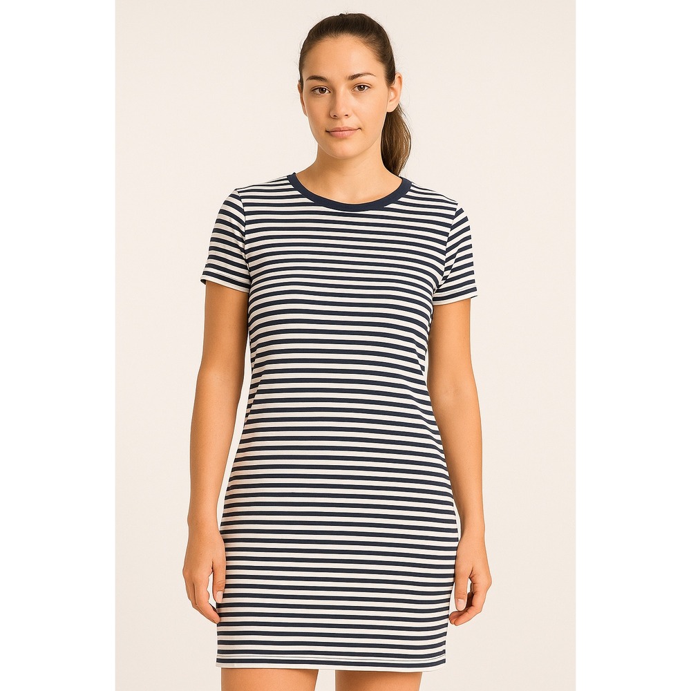 H&M Navy White Striped Crew Neck Short Sleeve Casual T Shirt Dress Size S